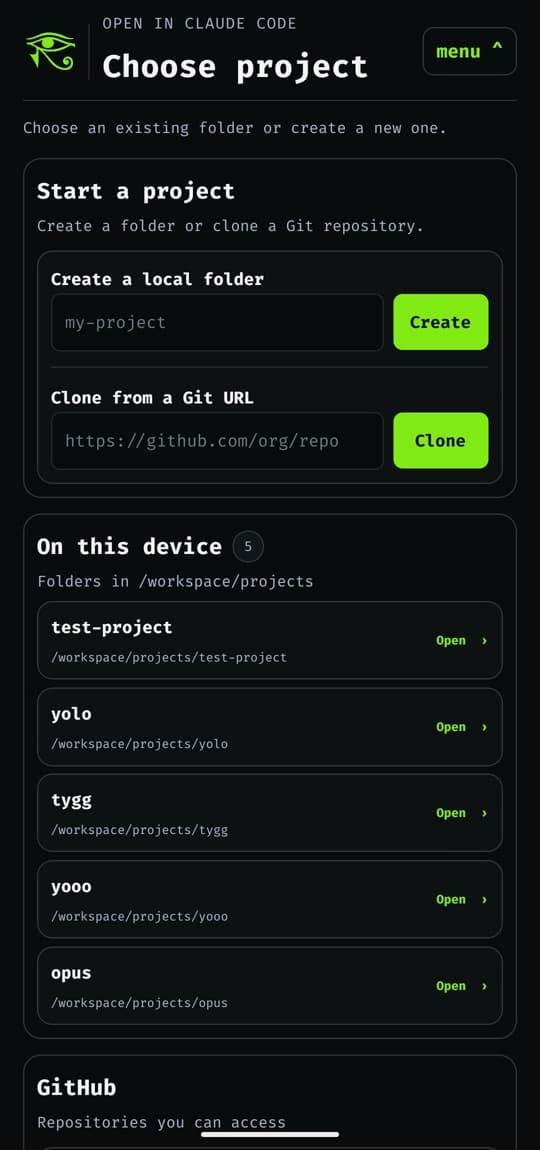 Horus projects screen